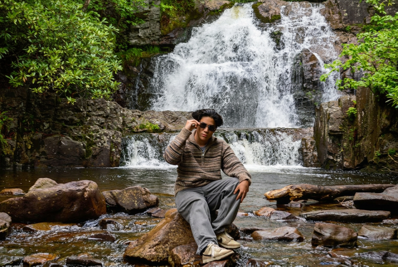 Waterfall portrait